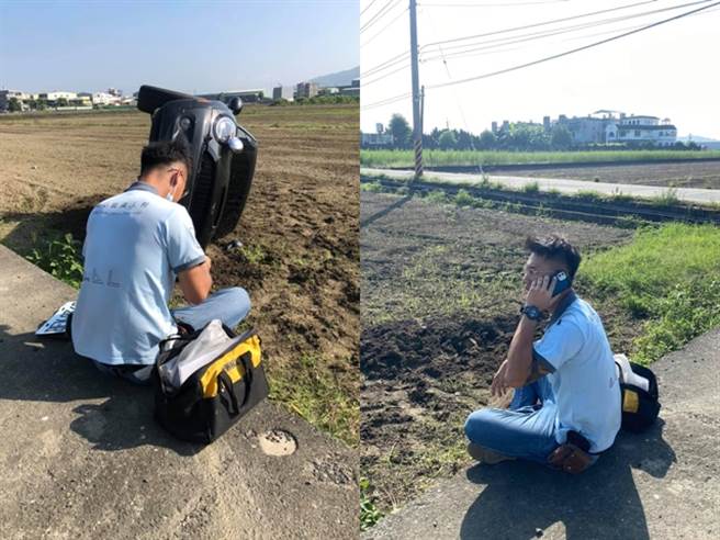 車主笑說「田中站就到了！我已經把傷害降到零了」，還PO出與愛車的另類合照，而對方騎士當下竟直接騎離開。（翻攝自臉書「爆廢公社二館」）