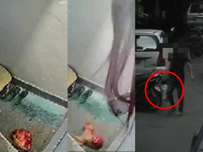 警方調閱監視器，發現稍早1名男子疑似提著「豬頭袋子」到女子家門口，經查後雙方有感情糾紛，男子是女子的前男友，疑似因挽回感情不成才恐嚇嚇人。（警方提供）