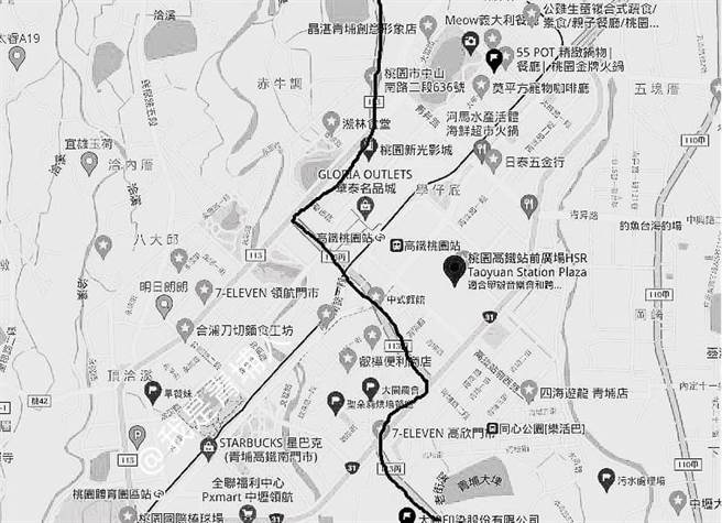 脸书上有中坜地区的店家称今晚（19日）晚上8点以后在中坜市区一直到沿海，都会送肉粽仪式，路线图也随之曝光。（翻摄自脸书「我是青埔人」）