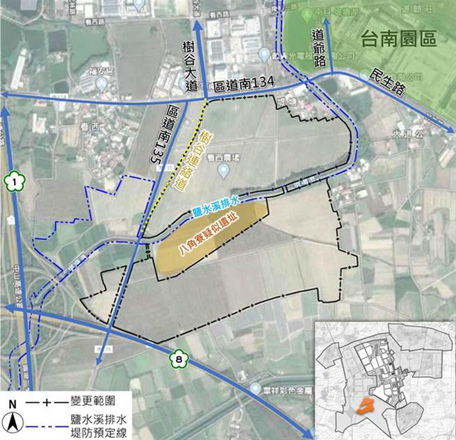 南科三期扩建计画都市计画变更案范围示意图。（都发局提供／洪荣志台南传真）