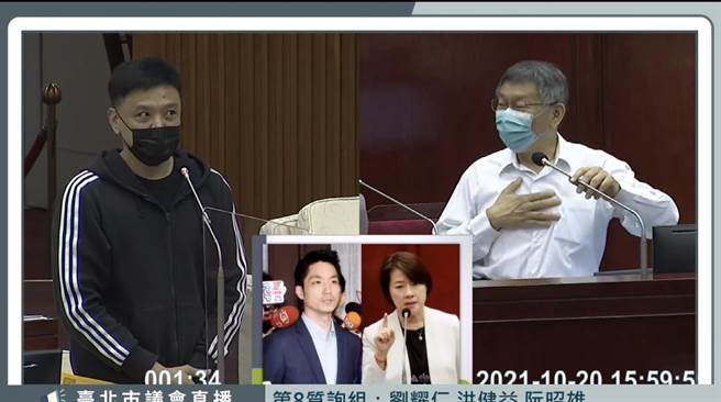 台北市長柯文哲（右）20日首度堅定表態，挺北市副市長黃珊珊當2022台北市長。（摘自北市議會直播／張穎齊台北傳真）