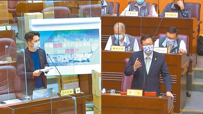 桃園市議員彭俊豪擔憂中壢連3年背負「全台最酸酸雨」汙名，市長鄭文燦19日表示，環保署測站和市府7站測值差異大，造成刻板印象對中壢不公，周五將與環保署學者專家釐清影響因素。（蔡依珍攝）