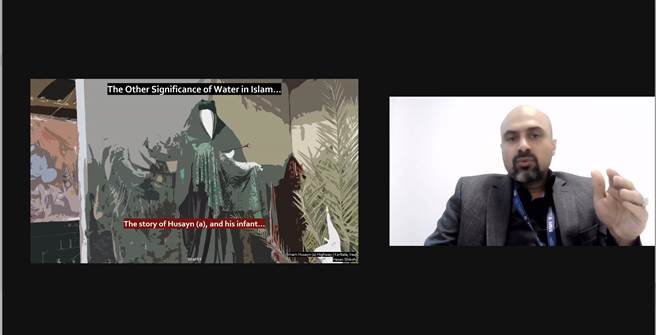 伊斯兰代表以故事举例说明水对于人类的重要性。（图截取自Global Center on Adaptation网路会议）