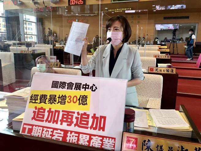 市議員陳淑華指出，台中國際會展中心預算總經費超過88億，質問以後會不會再追加破百億？（盧金足攝）