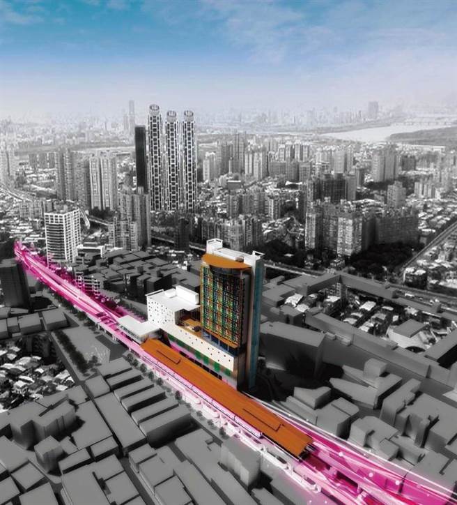台北市政府推动TOD（大眾运输导向型发展）政策，与民间合作开发捷运士林站，打造与捷运站共构的多功能大楼。图为模拟画面。（台北捷运公司提供／张立勋台北传真）