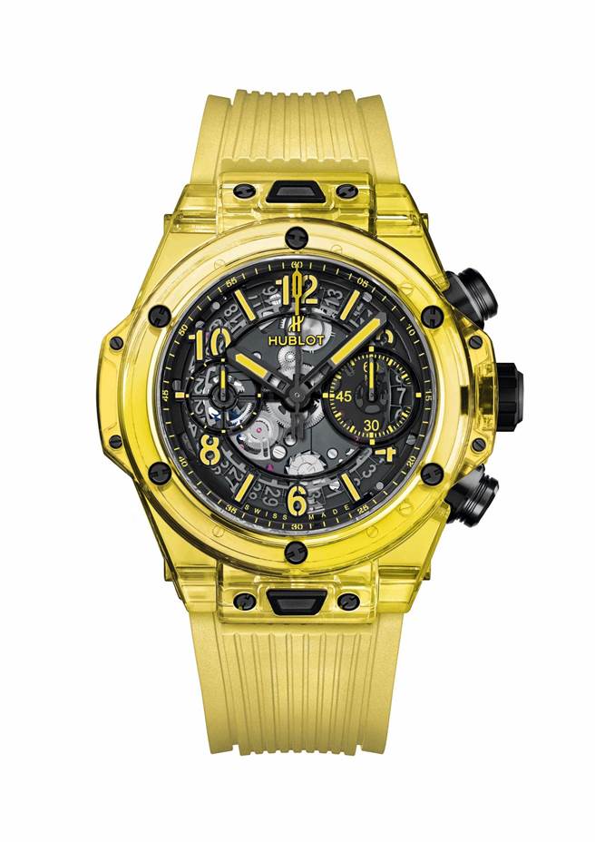 宇舶表BIG BANG UNICO 黄色蓝宝石计时码表，全球限量100只，294万3000元。（HUBLOT提供）