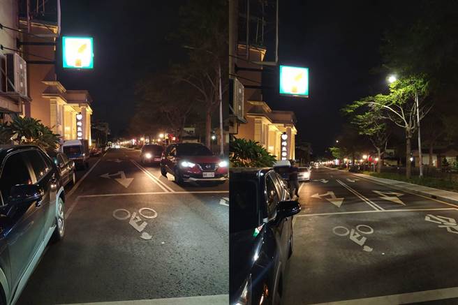 万年路灯景迷人。图左为只开景观灯，图右为路灯、景观灯全开。（员林市公所提供／谢琼云彰化传真）