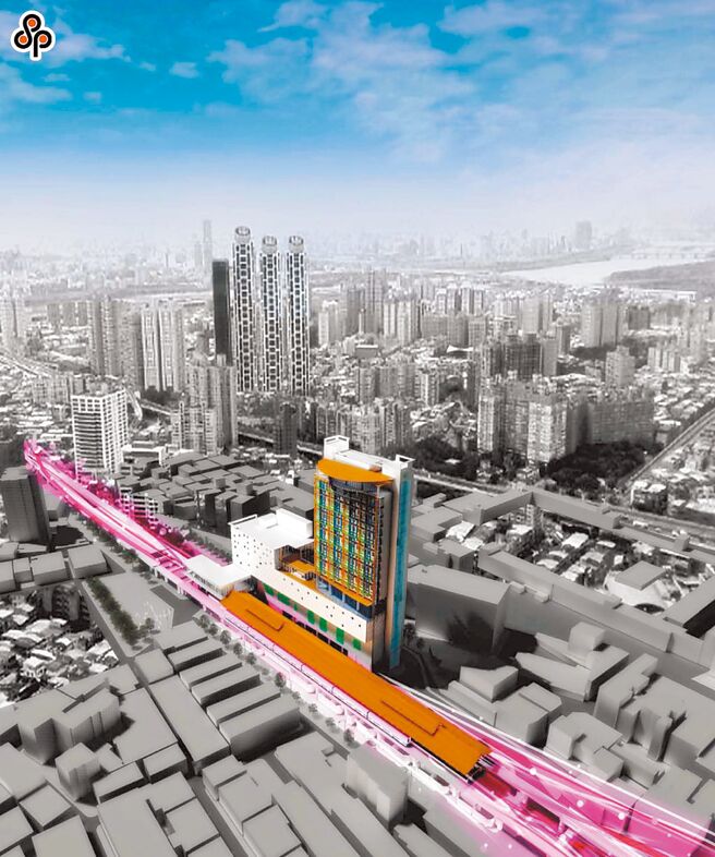 台北市政府推动TOD（大眾运输导向型发展）政策，与民间合作开发捷运士林站，打造与捷运站共构的多功能大楼。图为模拟画面。（台北捷运公司提供／张立勋台北传真）