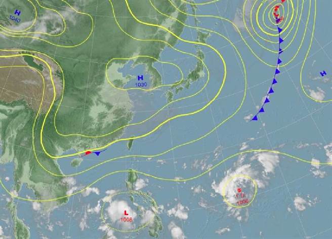 双颱恐接力生成，菲律宾东方海面有热带性低气压生成，最快今晚增强为第20号颱风「玛瑙」，南海也有热带扰动发展中，若成颱将是第21号颱风「妮亚图」。(翻摄自气象局)