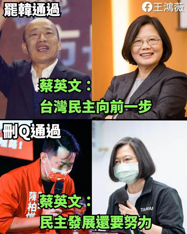 國民黨北市議員王鴻薇痛批蔡英文總統。（摘自王鴻薇臉書／張穎齊台北傳真）