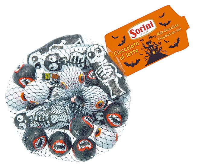 JASONS SORINI夹心牛奶巧克力网袋骷髅眼球，每袋100g，59元。（JASONS提供）