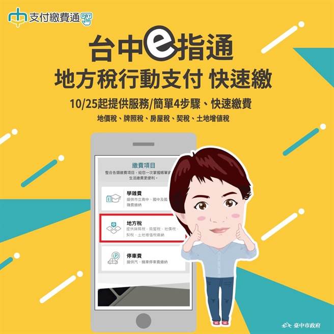 地价税去哪缴？台中市府「台中e指通」提供线上纳税服务。（台中市府提供／卢金足台中传真）