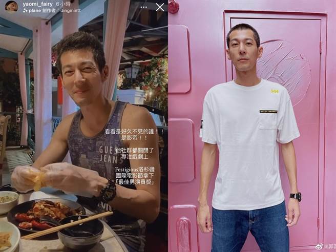 40岁的郭晋东变得较为精瘦，外型依旧帅气不减。（图／IG@姚蜜；微博@郭晋东）