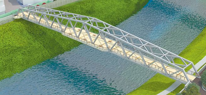 新北市政府即将拆除汐止区桥龄超过40年的旧长安桥并改建为人行桥，图为完工后模拟图。（新北市工务局提供／叶书宏新北传真）