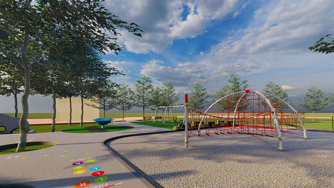 台中市建設局推動「台中美樂地計畫」，將於12座共融公園推出不同風格，圖為823公園改善後模擬圖。（台中市府提供／盧金足台中傳真）