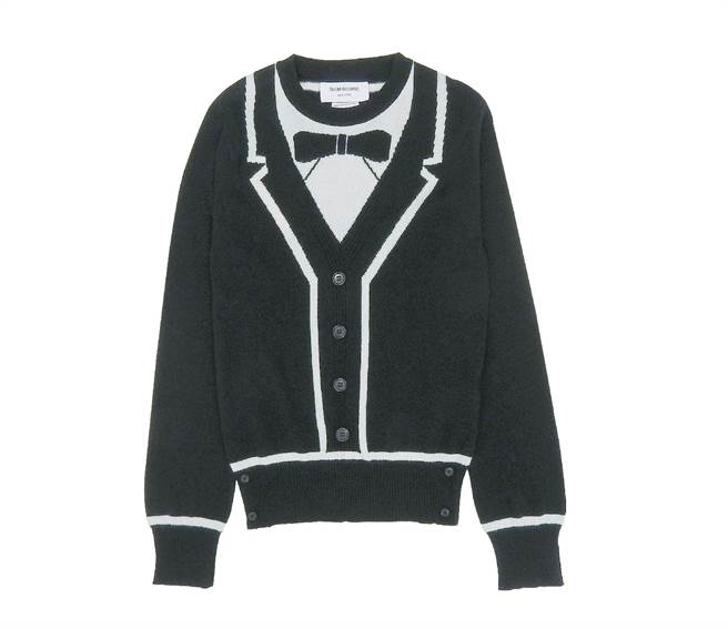 微風廣場THOM BROWNE黑色喀什米爾錯視毛衣，價格店洽。（微風提供）