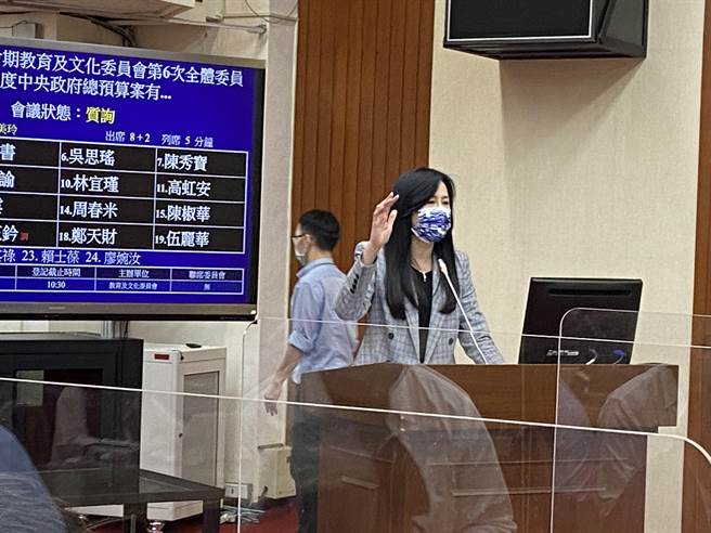 國民黨立委萬美玲質詢教育部長潘文忠新大學考招制度問題。（林志成攝）
