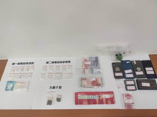 台南市警六分局查扣毒品及用来交易的五倍券。（读者提供／洪荣志台传真）