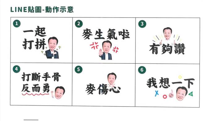 嘉义县长翁章梁LINE贴图组花费4万5000元，却只有12个图案，被议员嫌「太贵」。（吕妍庭翻摄）