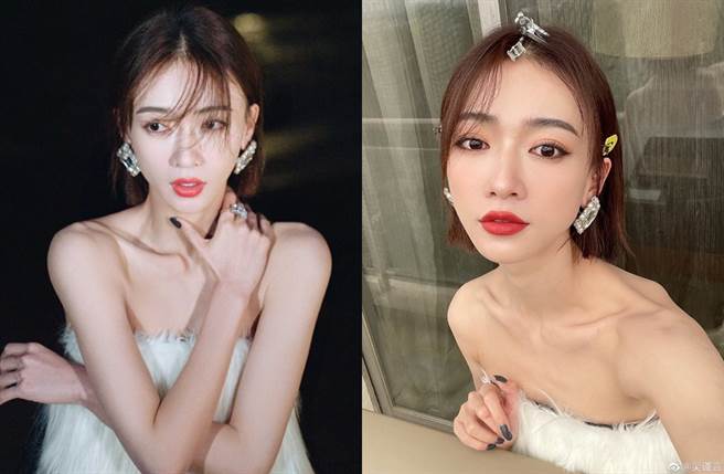 吴谨言挑战尺度，穿羽毛装性感现身。(翻摄自吴谨言微博)