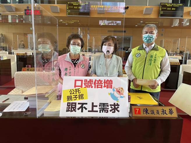 台中市议员陈淑华29日在议会质询时表示，台中市亲子馆、公托却远远跟不上需求。（卢金足摄）