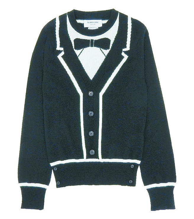 微风广场THOM  BROWNE黑色喀什米尔错视毛衣，价格店洽。（微风提供）