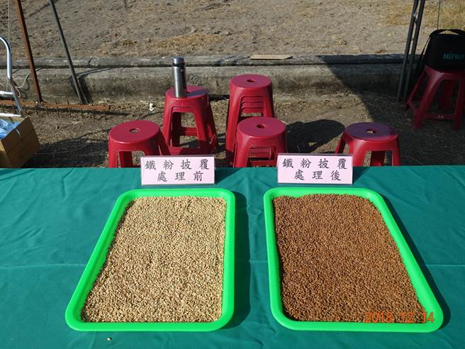 台南市農業局持續推廣稻種包覆鐵粉直播法。(台南市農業局提供／劉秀芬台南傳真)