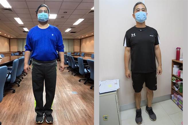 54歲周男（右二）參加彰化醫院健康生活養成班，短短3個月成功甩肉22公斤，成效驚人。（謝瓊雲攝）