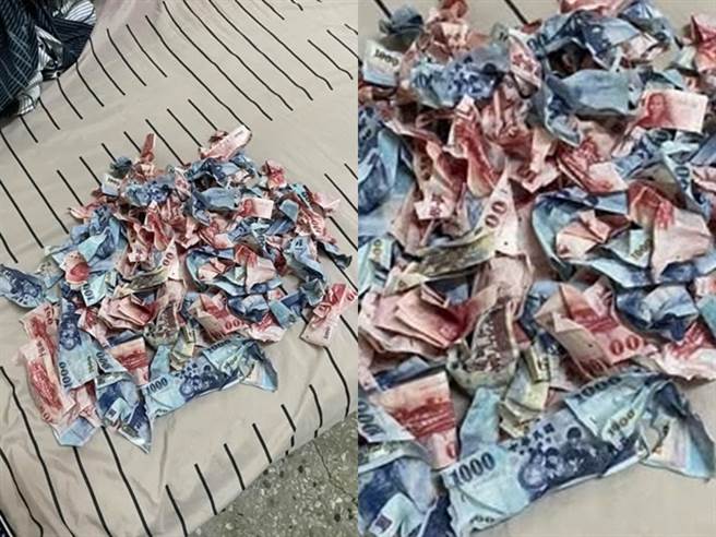 网友主动帮忙将家中1件「万年不洗」的牛仔裤拿去洗，洗完后赫然发现洗衣机出现整堆已洗皱的白花花钞票，数一数至少30张千元大钞。（翻摄自脸书「爆废公社」）