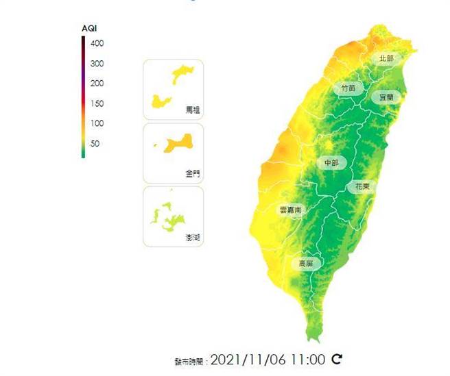西半部地区今天风速弱，有污染累积情况。（摘自空气品质监测网）