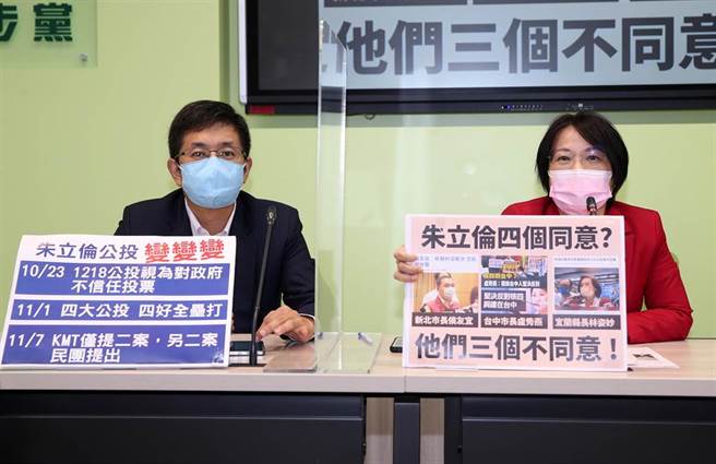 民进党立院党团干事长刘世芳（右）、立委蔡适应（左）。（黄世麒摄）
