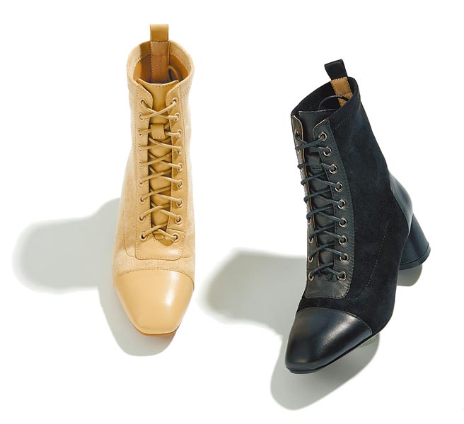 SOGO復兴馆全台最低价、GDC微方头拼接绑带靴，原价5680元、特价3180元，共限量30双。（SOGO提供）