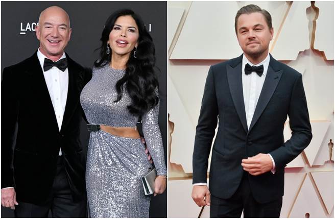 世界首富贝佐斯带女友出席活动，女方甜黏影帝李奥纳多(右)，直接忽略身家2千亿的男友。(图／达志提供)