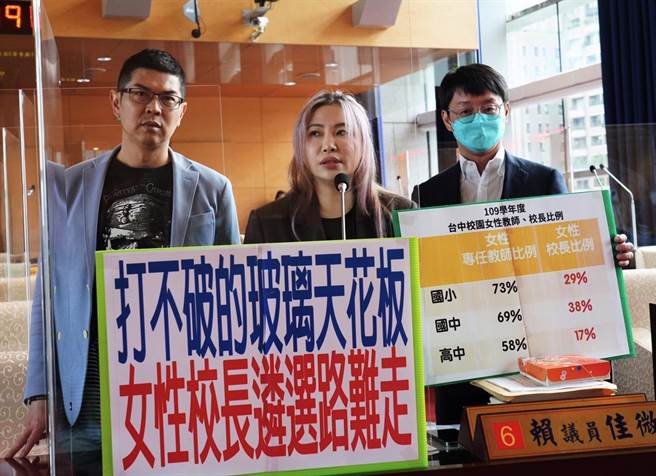 市議員賴佳微(中)今天質詢說，顯示這個現象長期出現在校長職位中。(陳世宗攝)