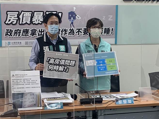 民眾黨立法院黨團今呼籲，朝野黨團應攜手合作，盡速通過《囤房稅》修法。（林縉明攝）