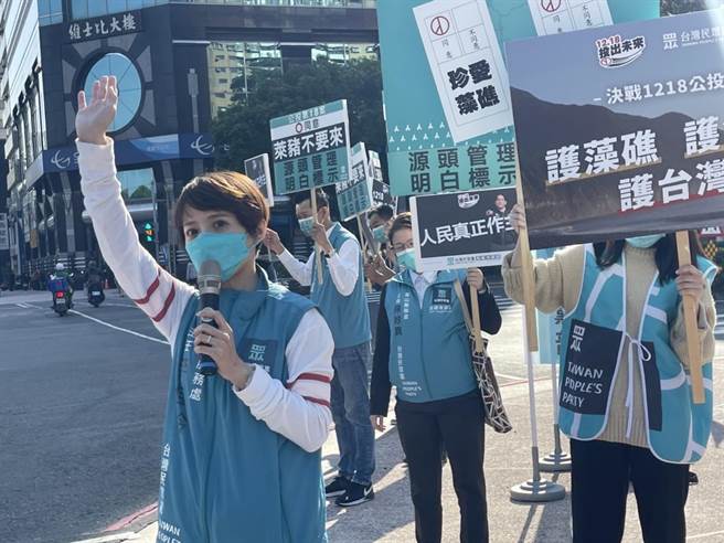 民眾黨三民區參選人李佳玲走上街頭宣講。（民眾黨提供）