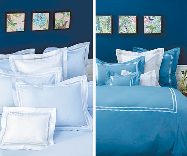 SOGO復興館WEDGWOOD HOME璀璨刺繡雙人四件式床組+璀璨蕾絲雙人四件式床組，原價2萬9600元、特價1萬9800元，限量20組。（SOGO提供）