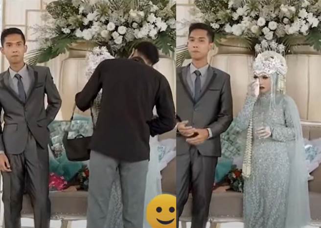 前男友在婚礼现场当眾拥抱新娘，被晾在一旁的新郎超尷尬。（图片翻摄自YouTube/abi hadi shooting）