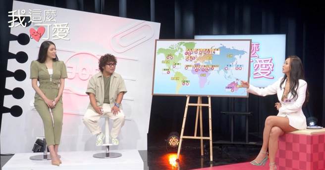 蔷蔷上纳豆、邦妮主持的《我这么可爱》分享异国恋情经验。（东风卫视提供）