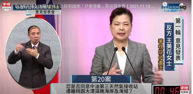 「珍愛藻礁」公投案意見發表會，反方代表人為經濟部長王美花。(圖/擷自直播畫面)