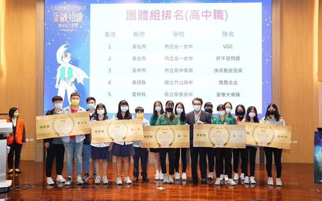 金融知识奥林匹克竞赛14日举行决赛，高中组个人及团体冠军队伍。图／金研院提供