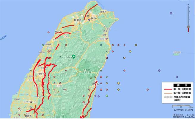 蔡英文称「核四在地震带上」网上地质所一查傻眼了，没看到贡寮附近有活动断层。(翻摄自 中央地质调查所)
