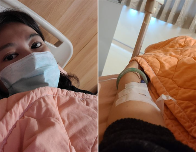 游淑慧因上吐下泻到医院打点滴。（图／摘自游淑慧脸书）