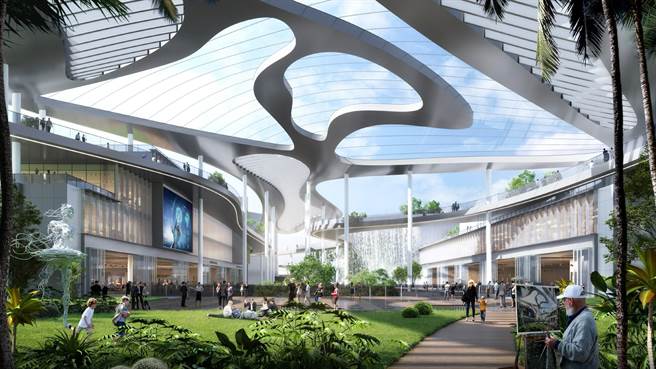 台中高铁娱乐购物城（暂）预计聘请国际景观大师打造1万8500坪的绿化景观，屋顶景观花园更将在室内带来在登山时才能看到的庄观大型景观瀑布。（第一大国际开发提供）