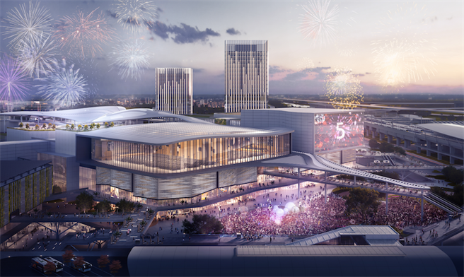 台中高铁娱乐购物城（暂）因着拥有10万6000坪的大型商场总面绩，未来不仅预计可提供国内外的电影拍摄，更将成为台中跨年看烟火的地标。（第一大国际开发提供）