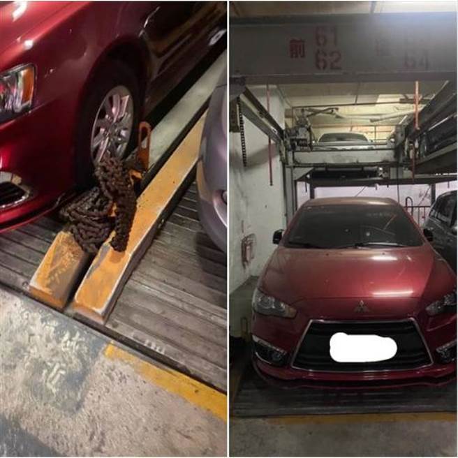机械车位铁炼全断，车子直接掉落。（图／摘自爆系知识家）