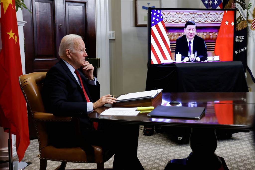 美国总统拜登15日在白宫和中国大陆国家主席习近平举行视讯会议。路透(photo:ChinaTimes)