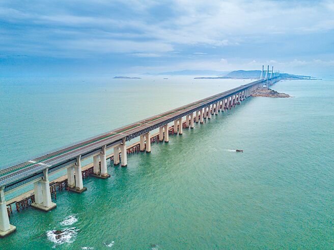 大陆自然资源部近日援引大陆国家发改委一份关于填海的通知文件，表示若两岸融合发展的基础设施属于填海，会纳入国家重大项目范围。图为福建平潭海峡公铁两用大桥。（新华社）