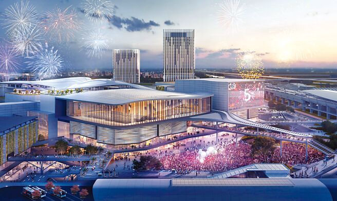 台中高铁娱乐购物城（暂）因着拥有10万6000坪的大型商场总面积，未来不仅预计可提供国内外的电影拍摄，更将成为台中跨年看烟火的地标。（第一大国际开发提供）