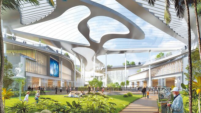 台中高铁娱乐购物城（暂）预计聘请国际景观大师打造1万8500坪的绿化景观，屋顶景观花园更将在室内带来在登山时才能看到的壮观大型景观瀑布。（第一大国际开发提供）